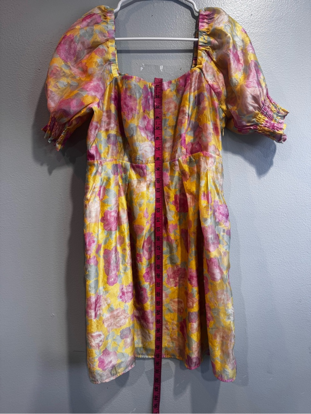 Joy Joy Yellow and Pink Floral Puff-Sleeve Dress